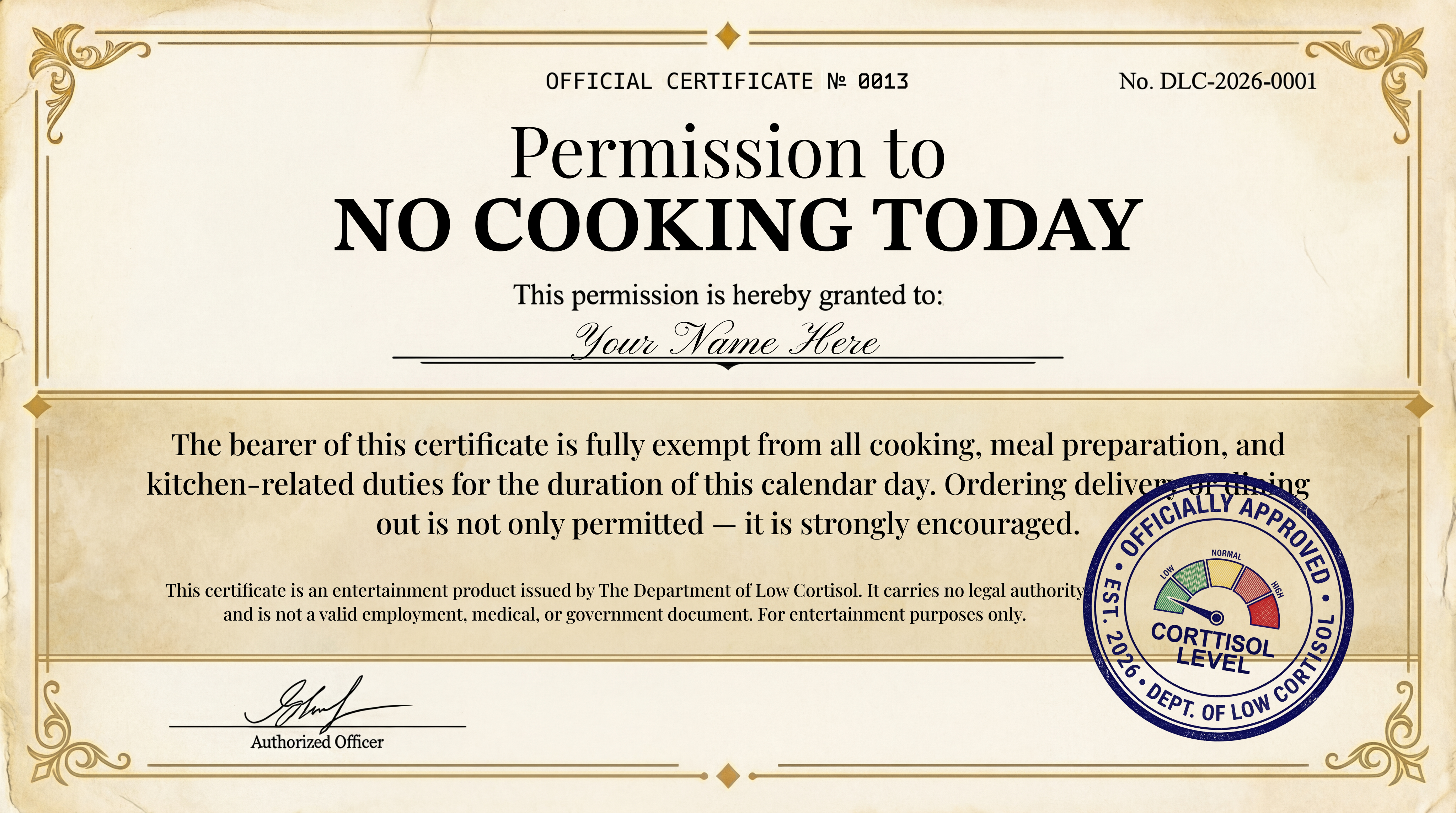 Permission: No Cooking Today